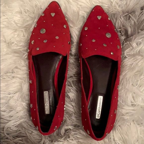 {BCBGeneration} Red Studded Pointy Flats Size 9 - Picture 6 of 8